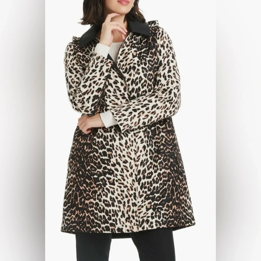 Kate Spade water resistant leopard print a-line raincoat
